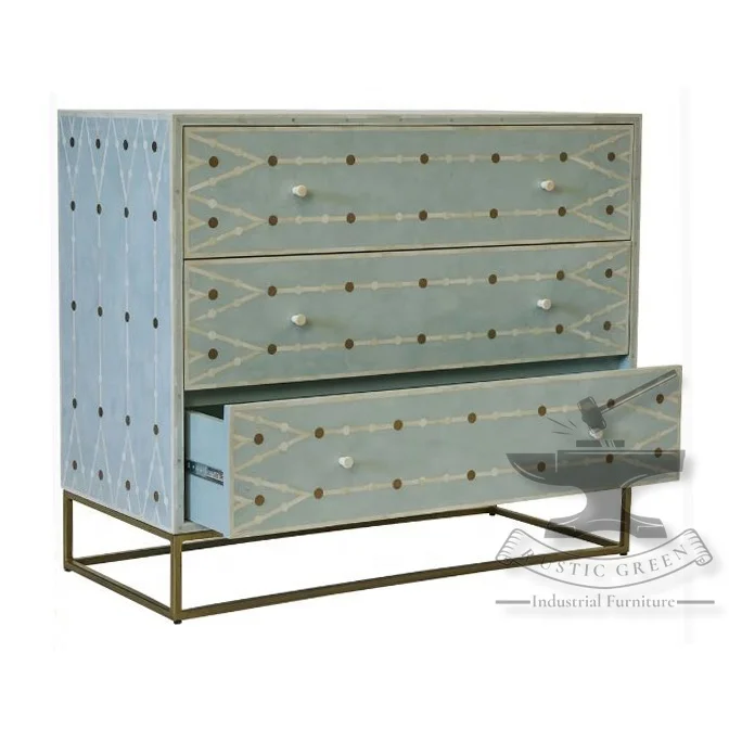 
Bone & Inlay Chest of Drawers with Metal Frame Base 