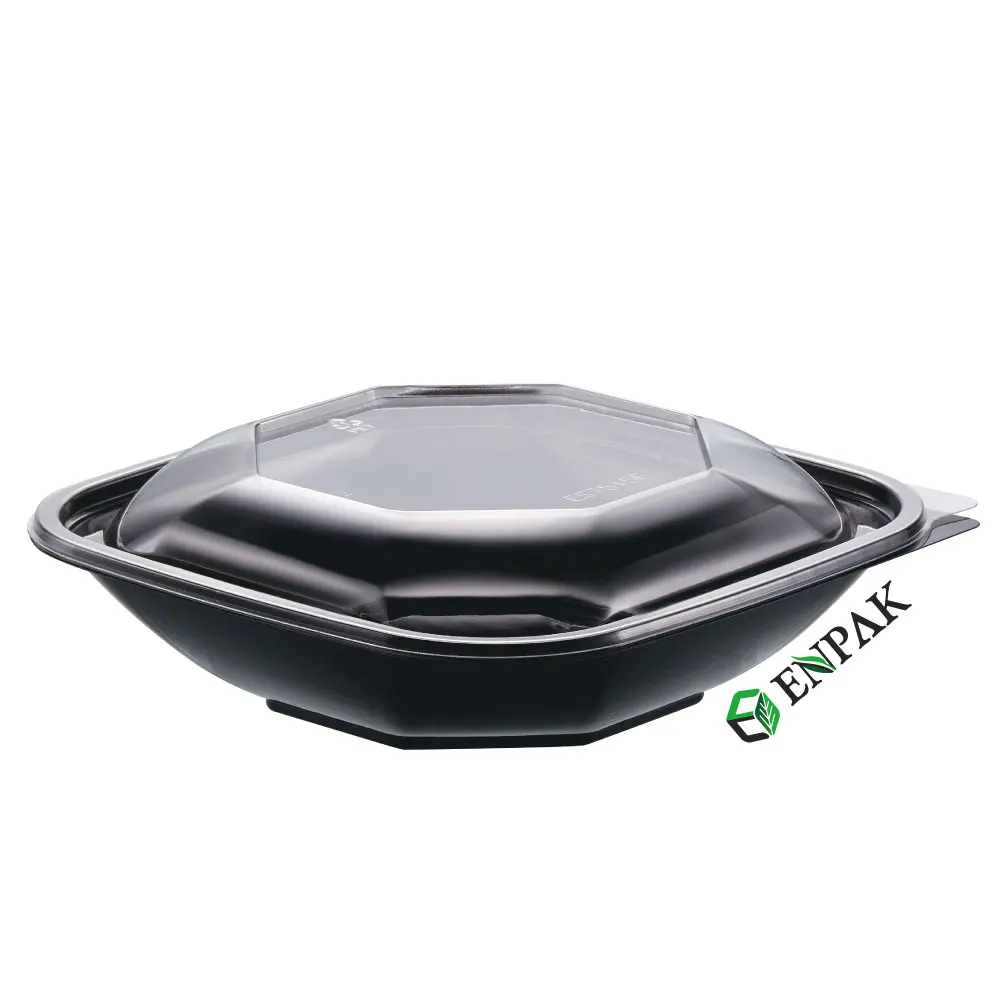 MIT ECO PET plastic transparent Black salad bowl with lid 