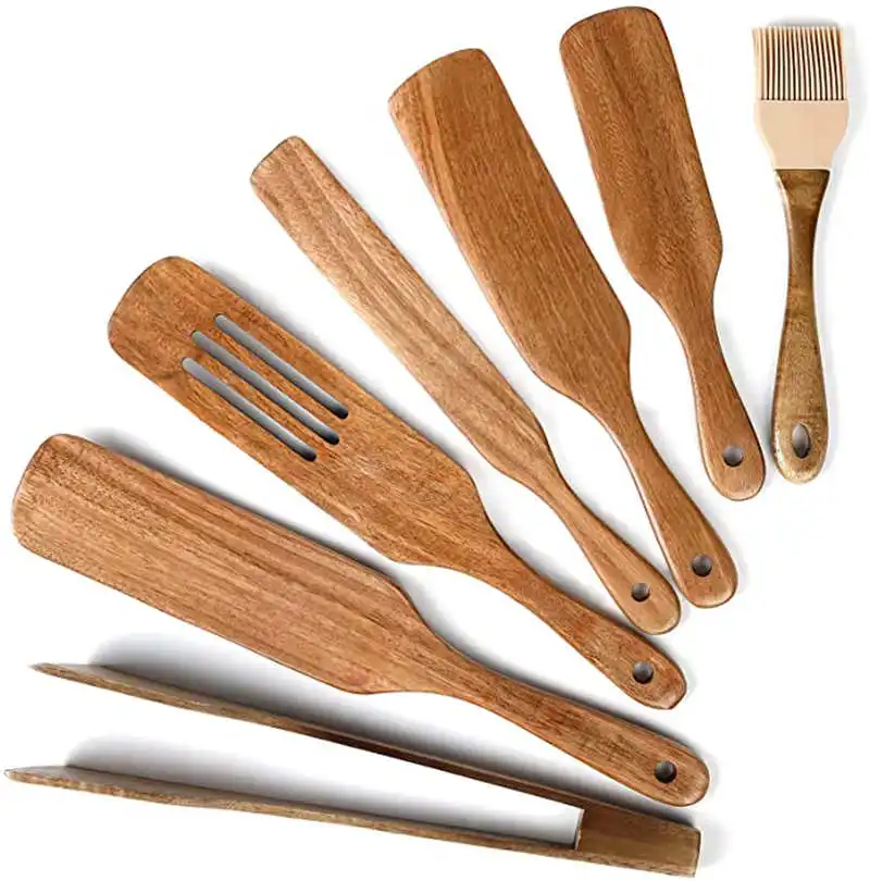 

Hot Sale Custom 7 Pack Nonstick Cookware Teak Kitchen Utensil Tools Bamboo Acasia Wooden Spatula Sets Cheap Spurtle