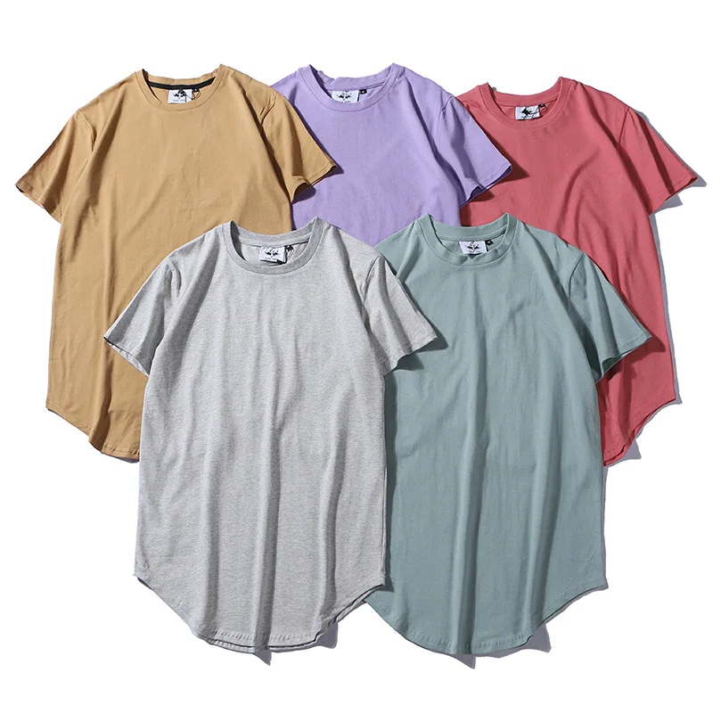 

summer New blank tee drop scallop mens curved hem T shirt classic loose cotton casual short sleeved Tshirt hem wholesale, Customized colors