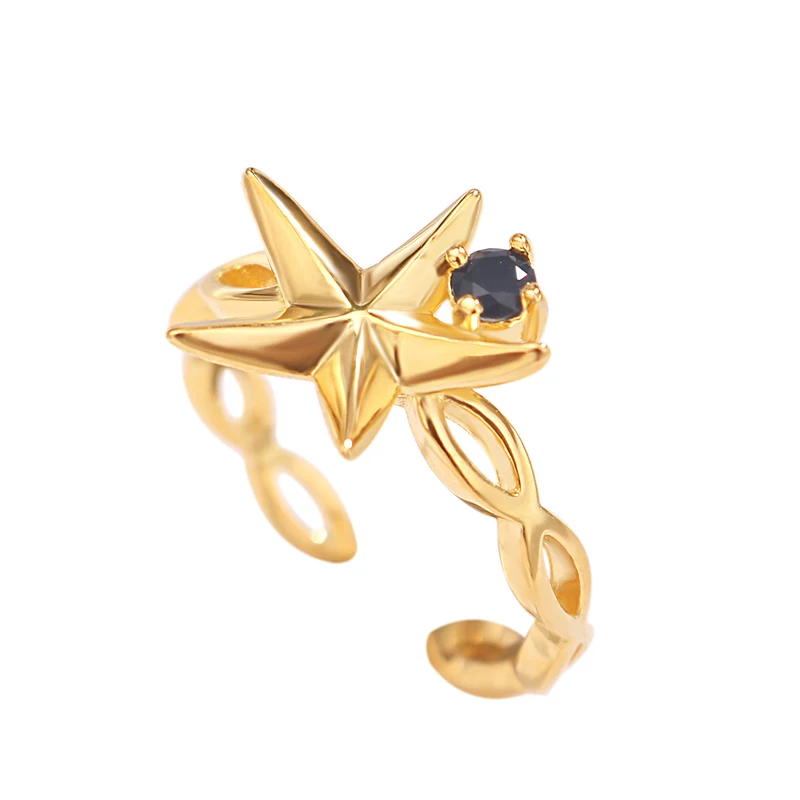 

Fukarni 2.47 Gram Black Gemstone Star 925 Plain Silver Cocktail Gold Plated Rings Adjustable KR346