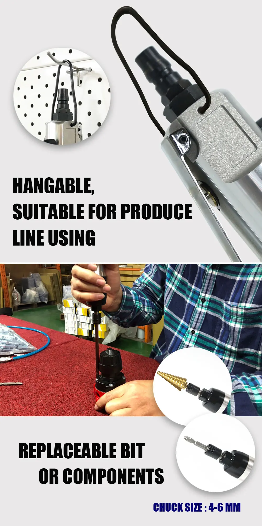 1/4" Air Screwdriver Taiwan Made Pneumatic Tools Heavy Duty For Car