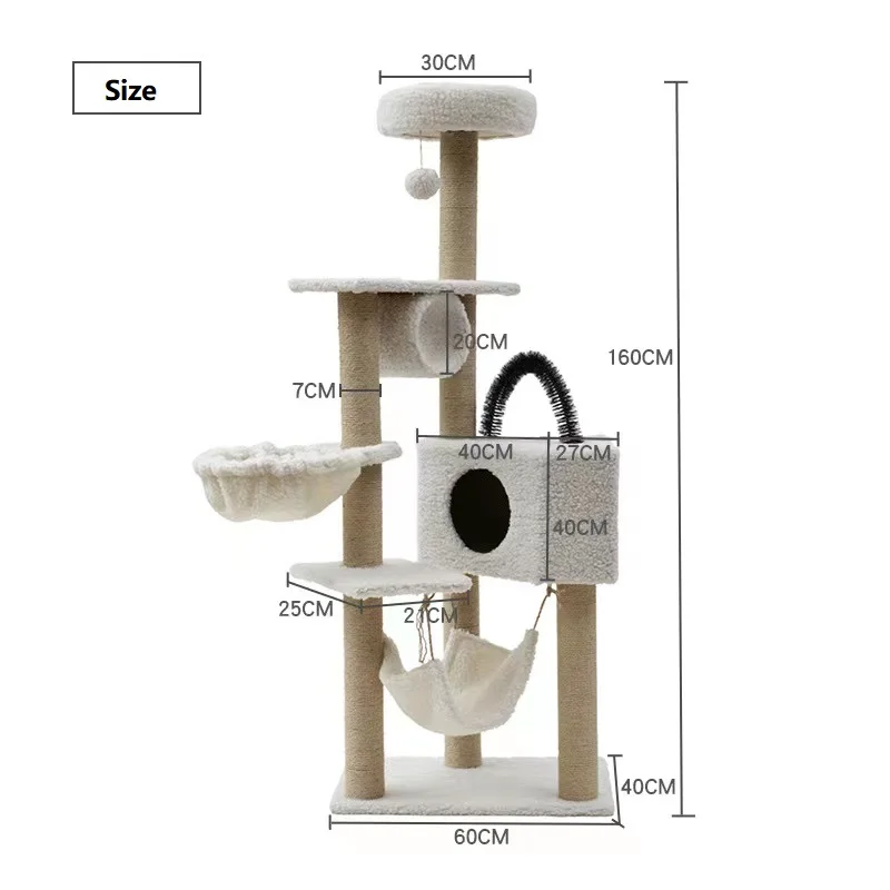 

Factory offer large cat tree with house bed sisal scratcher and high quality plush cat scratching post