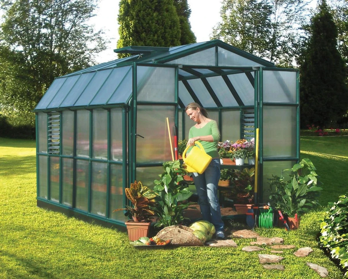 

Skyplant Winter Indoor glass green house greenhouses with Window, Green/grey powder coated or other