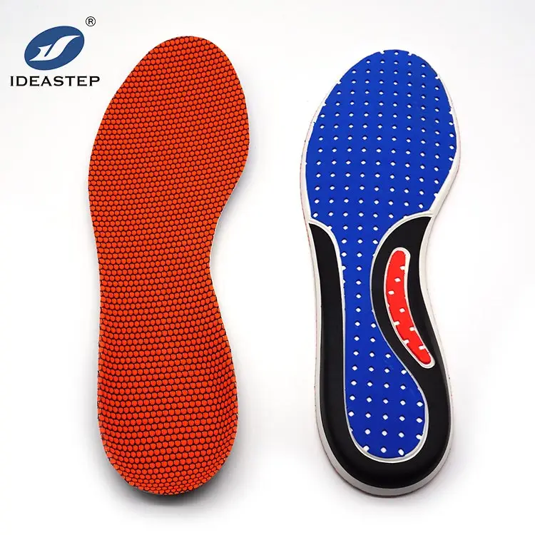 

Ideastep latest design arch pad breathable anti sweat insole and antislip sole soccer insole with tpu plastic heel protector, Red+blue+black