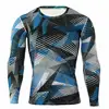 Mens Gym Shirt Long Sleeve Blue Compression Top
