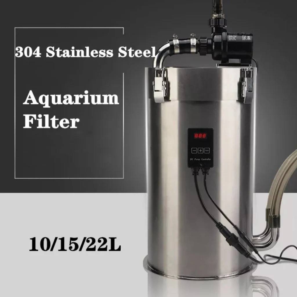 

4.5-22L Aquarium Filter Outdoor Aquarium Filter Bucket Ultra Quiet Fish Tank Grass Tank Stainless Steel Canister Filter