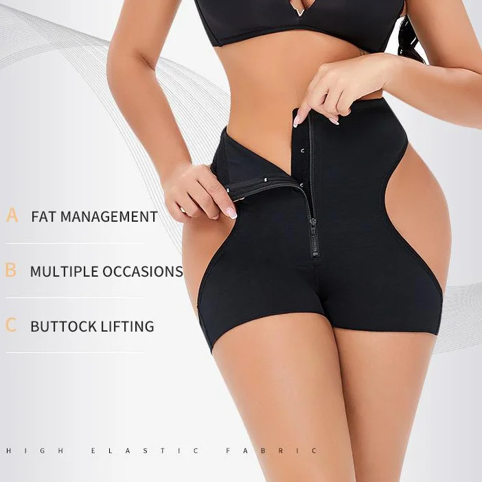 

New design butt Lift Front zipper and buttons Body para mujer faja corset naylon Shaper, Black