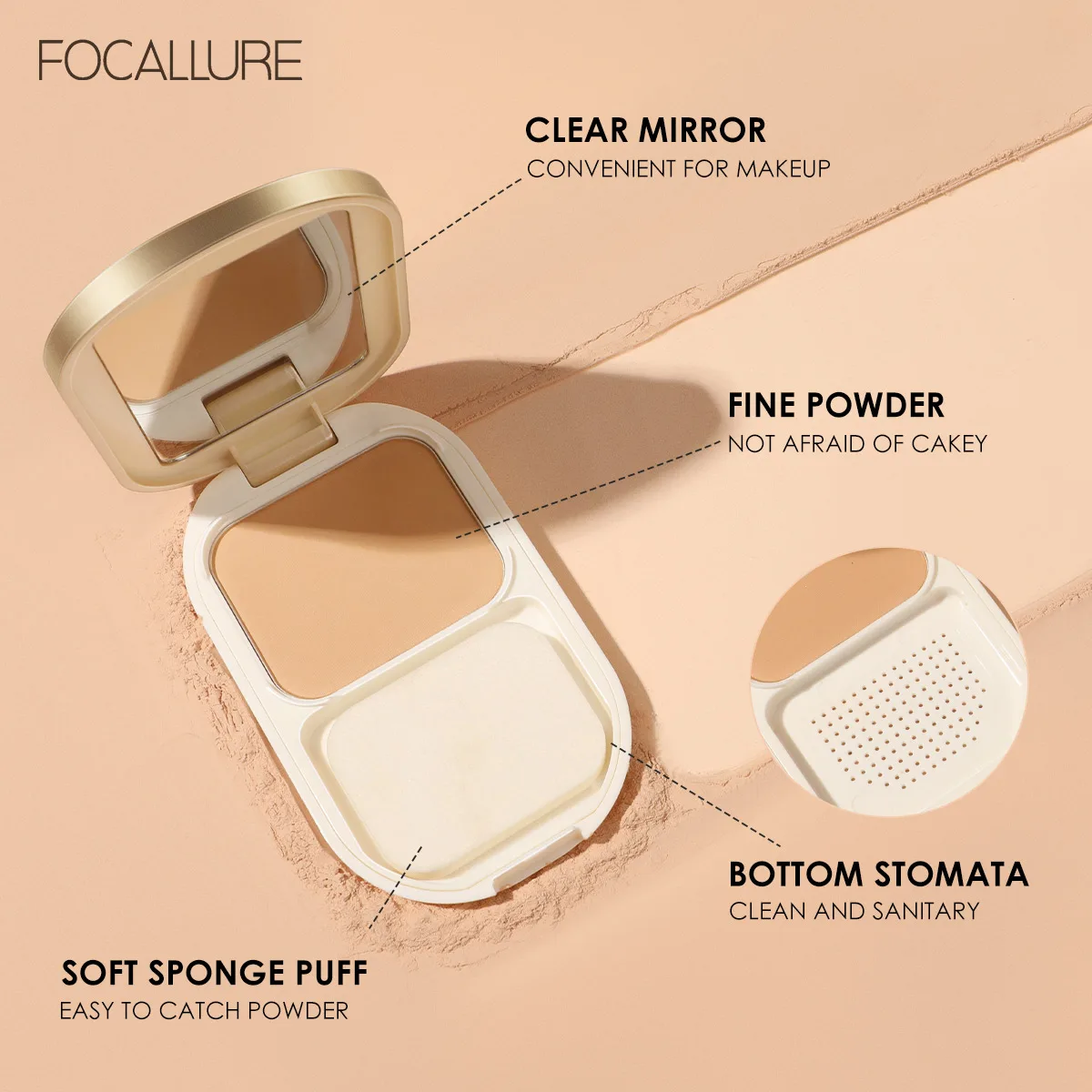 

FOCALLURE Wholesale long-lasting Easy to Face Foundation Waterproof Face Powder, 3 colors for choose