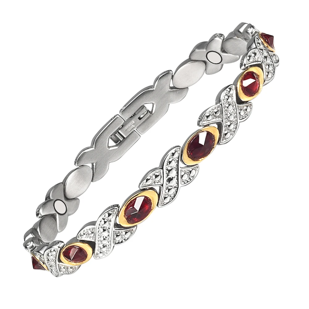 

Sparking Elegant Health Healing Ruby Sapphire Color Crystal Magnetic Bracelet for Arthritis Carpal Tunnel Pain Relief