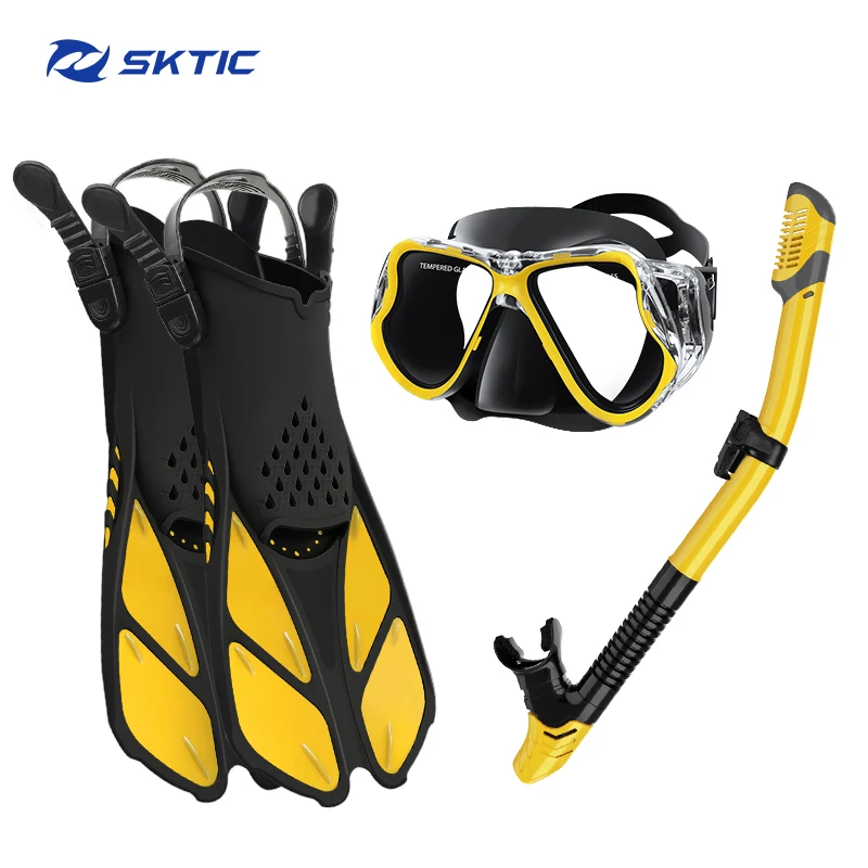 

SKTIC Cheap Price Low Volume Black yellow PVC dive snorkel set swim training equipment