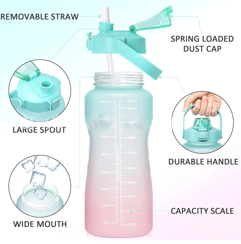 

BPA Free Custom Logo Personalized Pink Childrens Unique Drinking Equipped Gallon Glass Plastic Water Bottles With Time Marker, Pink, sky blue, blue, black
