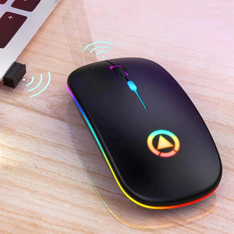 

USB Rechargeable Office Flat Pen Portable Computer Gaming Wifi Wireless Charger Mouse With LED Light,sarjli mause, Black/ white/rose gold/gray