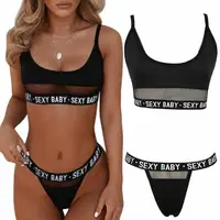 

S-2XL 2020 new designs Sexy baby letters Transparent See Through Hot Lingeries Set underwear set