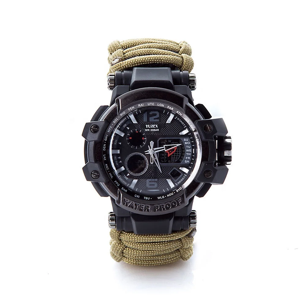 

Outdoor survival multi-functional deep waterproof watch dial climbing paracord watch hand-woven lsurvival watch, Customized color