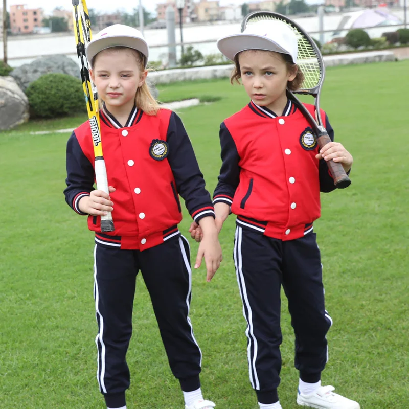

kids winter sports clothing warmly outwear unisex varsity jacket custom children Letterman baseball Jackets 2 piece uniform, Red, blue, gray