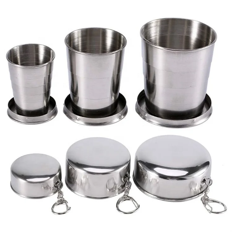 

Outdoor Travel Stainless Steel Metal Camping Portable Folding Collapsible Water Cup Metal Telescopic Cup, Silver