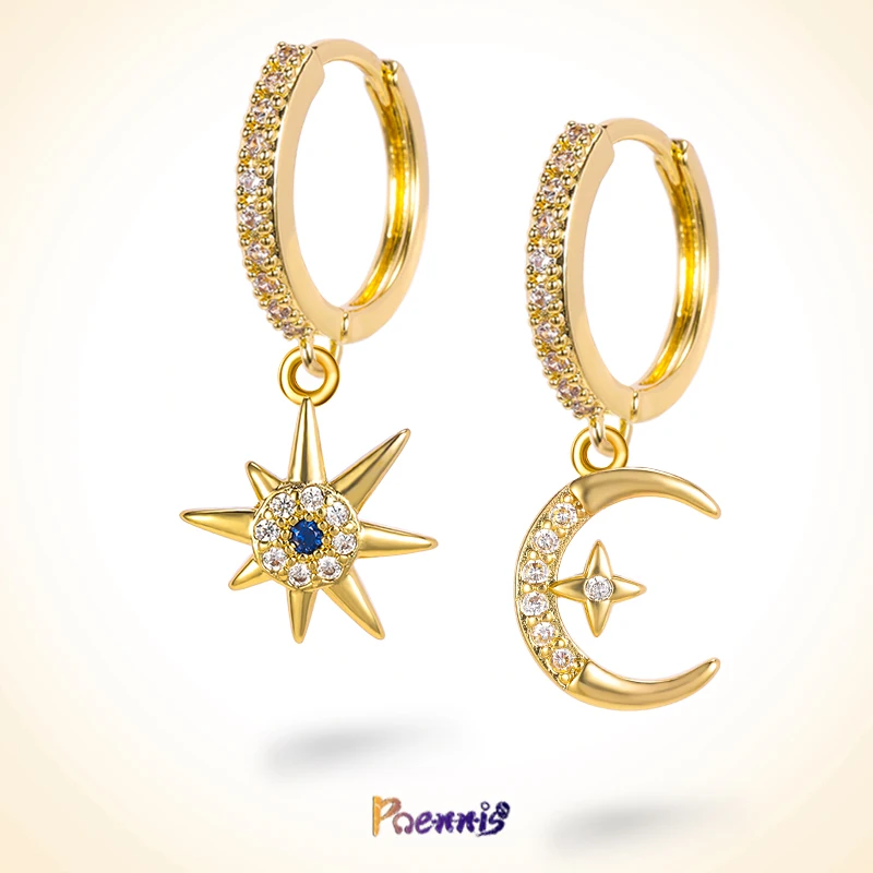 

POENNIS new brass lady jewelry earing moon star gold lucky large earings for women