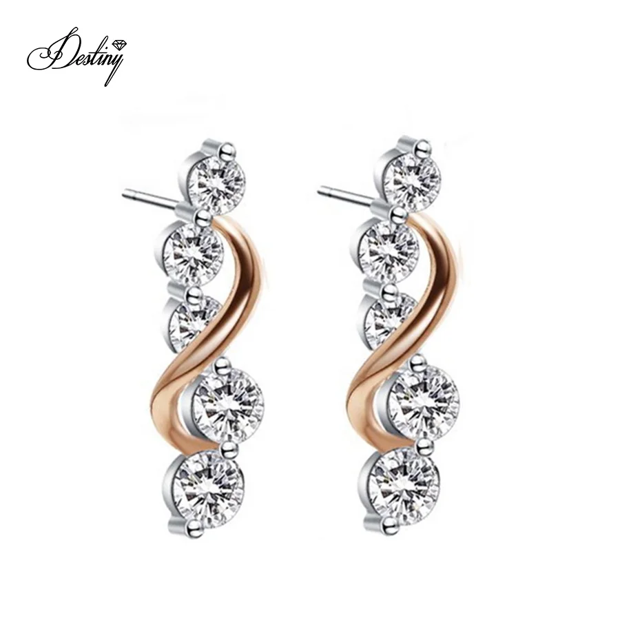 

Destiny Jewellery Quality Brass 18k White Gold Plated Elegant Austria Crystal Vine Curve Drop Stud Earrings For Women