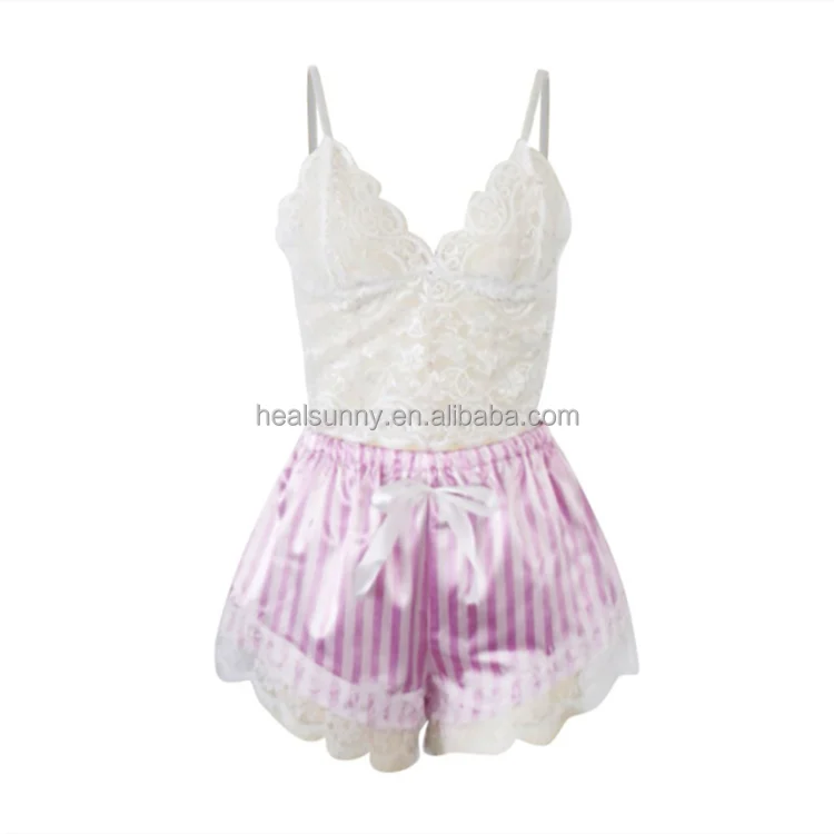 

Pink Women's 3 Pieces Pajamas Sets Silk Striped Pajamas Women Sleepwear Sets