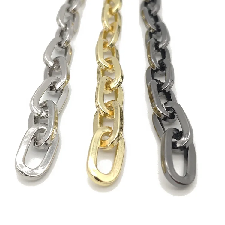 

Multi-color multi-size o shaped metal flat chain for purse shoulder and large bags handles (can be matched with buckles), Nickel,gunmetal,light gold,anti brass,turbid nickel