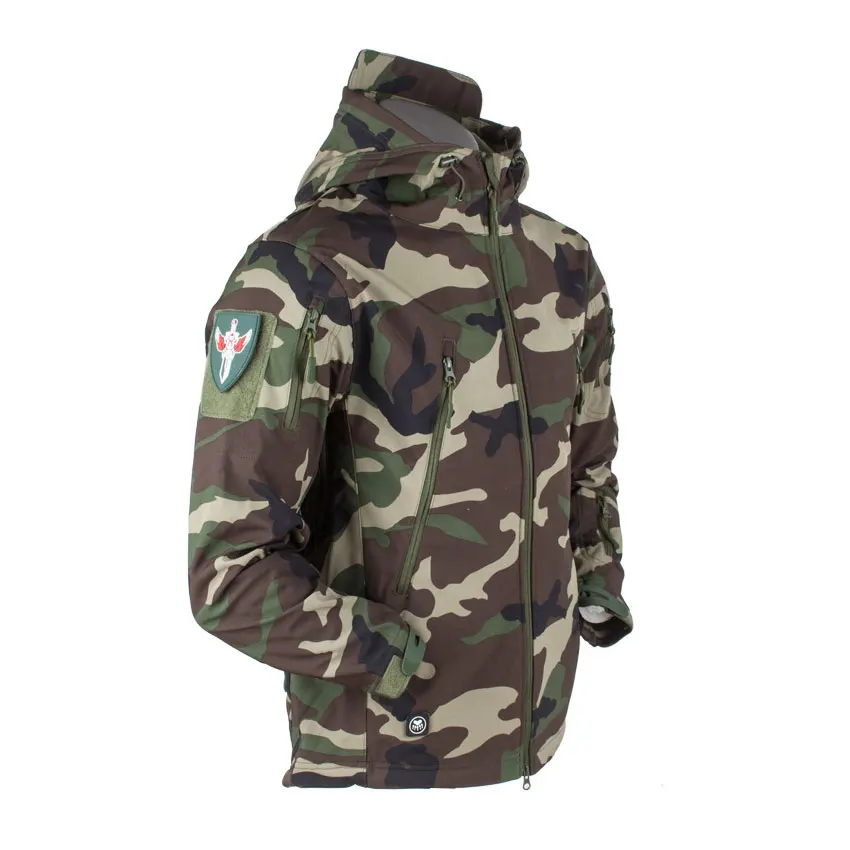 
Wholesale 100%Polyester With Thumb Hole &Hood Men Hunting Outdoor Polar Fleece Military Army Softshell Tactical camo Jacket 