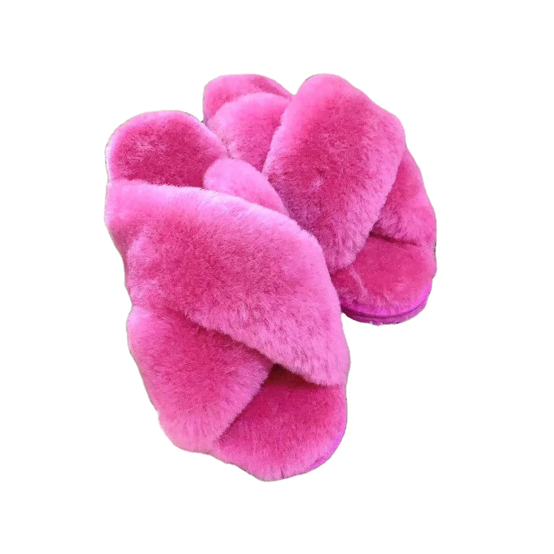 

customized logo Australian Sheepskin Super Soft Warm Winter Wool Slippers New Women Lady Cosy Wool Sheepskin Slippers