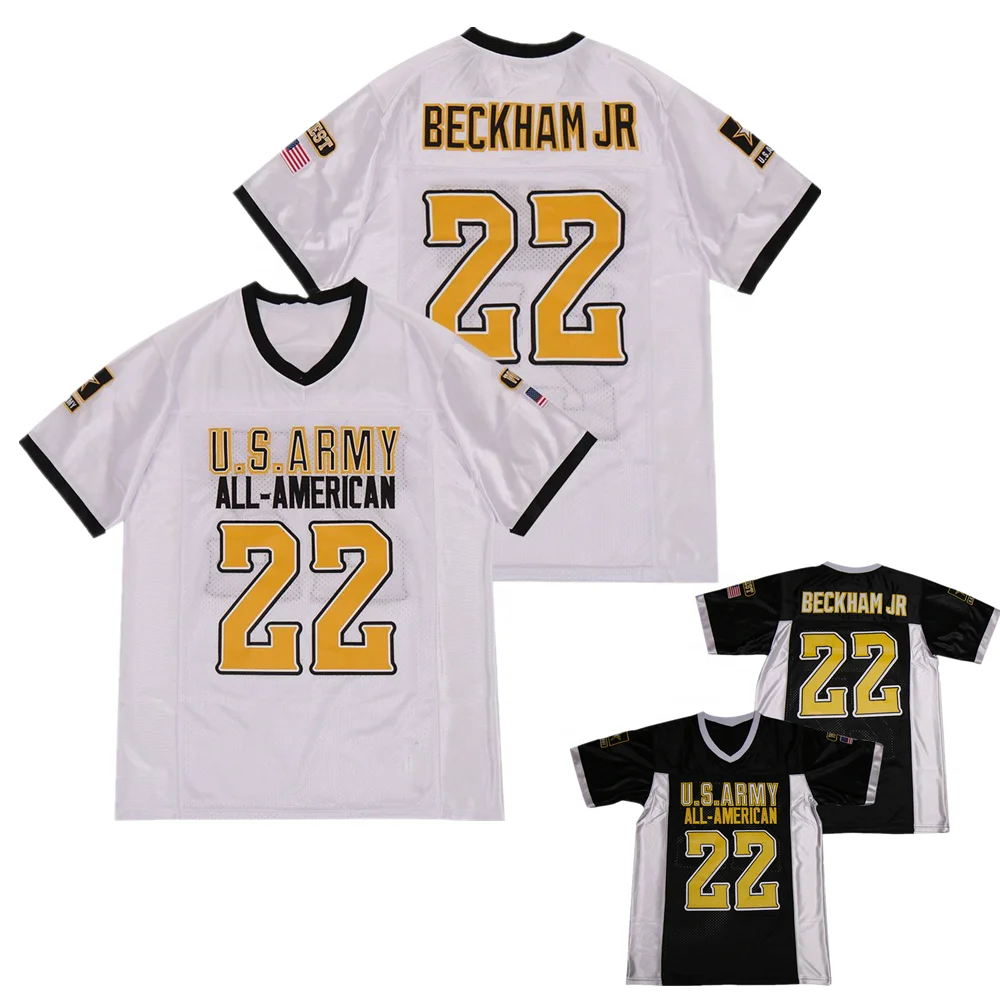 

Wholesale Cheap Vintage Youth Boys US Army ODELL BECKHAM JR #22 College Rugby JERSEY Black White For Men Kids, Custom accepted