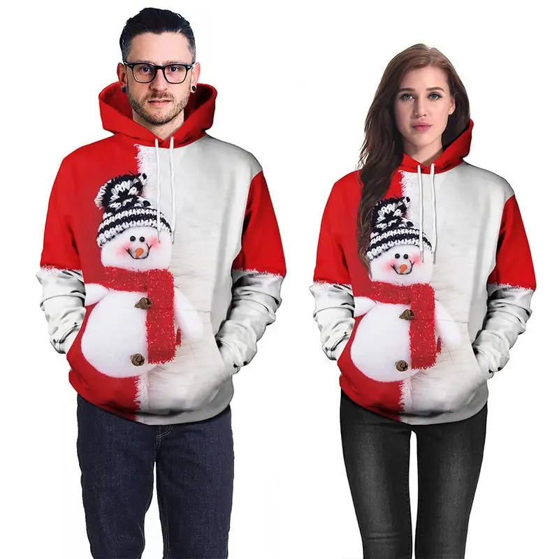 

New Men Christmas Snowman Print High Quality Women Winter Street Apparel Unbranded Cozy Hoodies