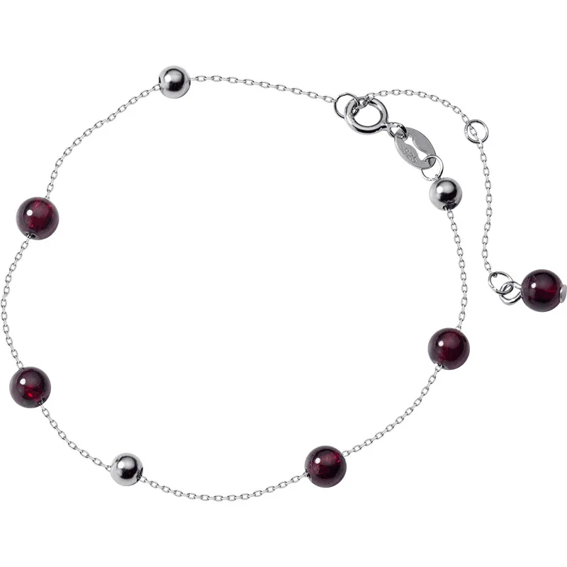 

B1139 Christian Accessories Silver Round Bead Garnet Red Bracelet