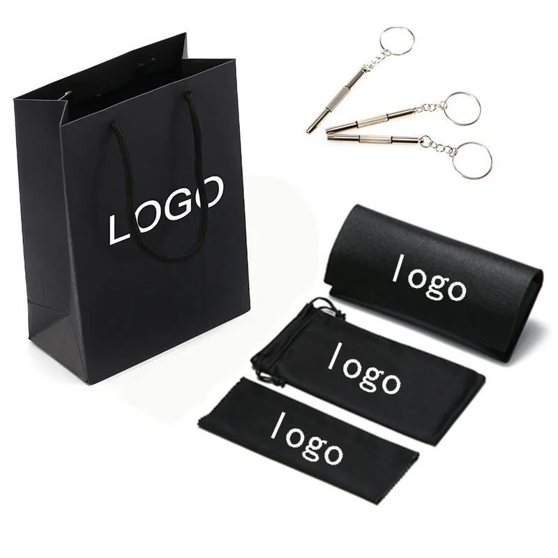 

2022 Custom Logo Black Foldable Sunglasses Box Pu Leather Sunglasses Packing Gift Handbag Eyeglasses Case & Bag