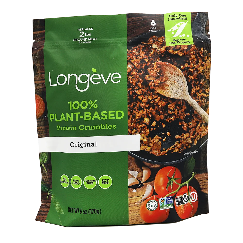 
Longeve Original Plant-based Protein Crumbles (6 oz) vegan gluten free soy free high protein 
