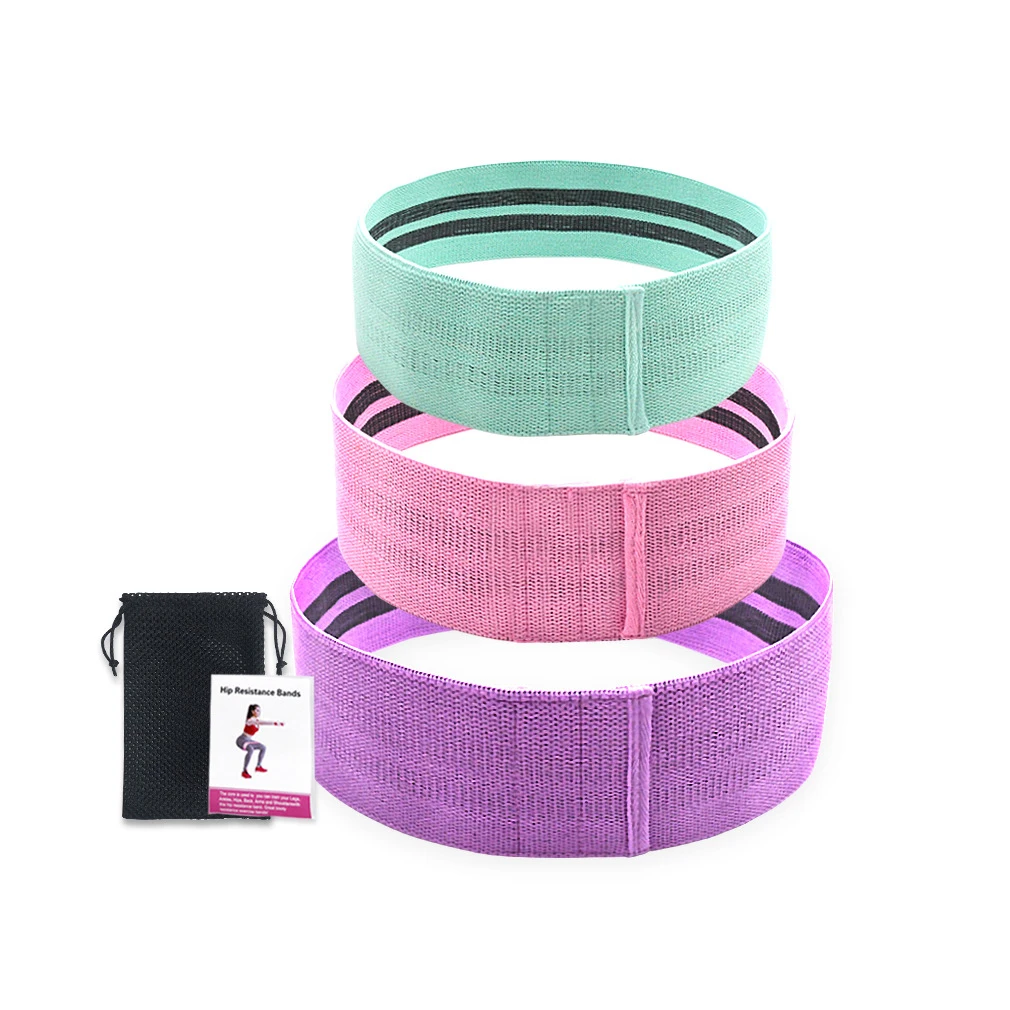 

Wholesale Woven Custom Logo Anti-slip Exercise Elastic Stretch Yoga Booty Loop Hip Circle Fabric Elastic Cotton Resistance Band, Green, pink and purple