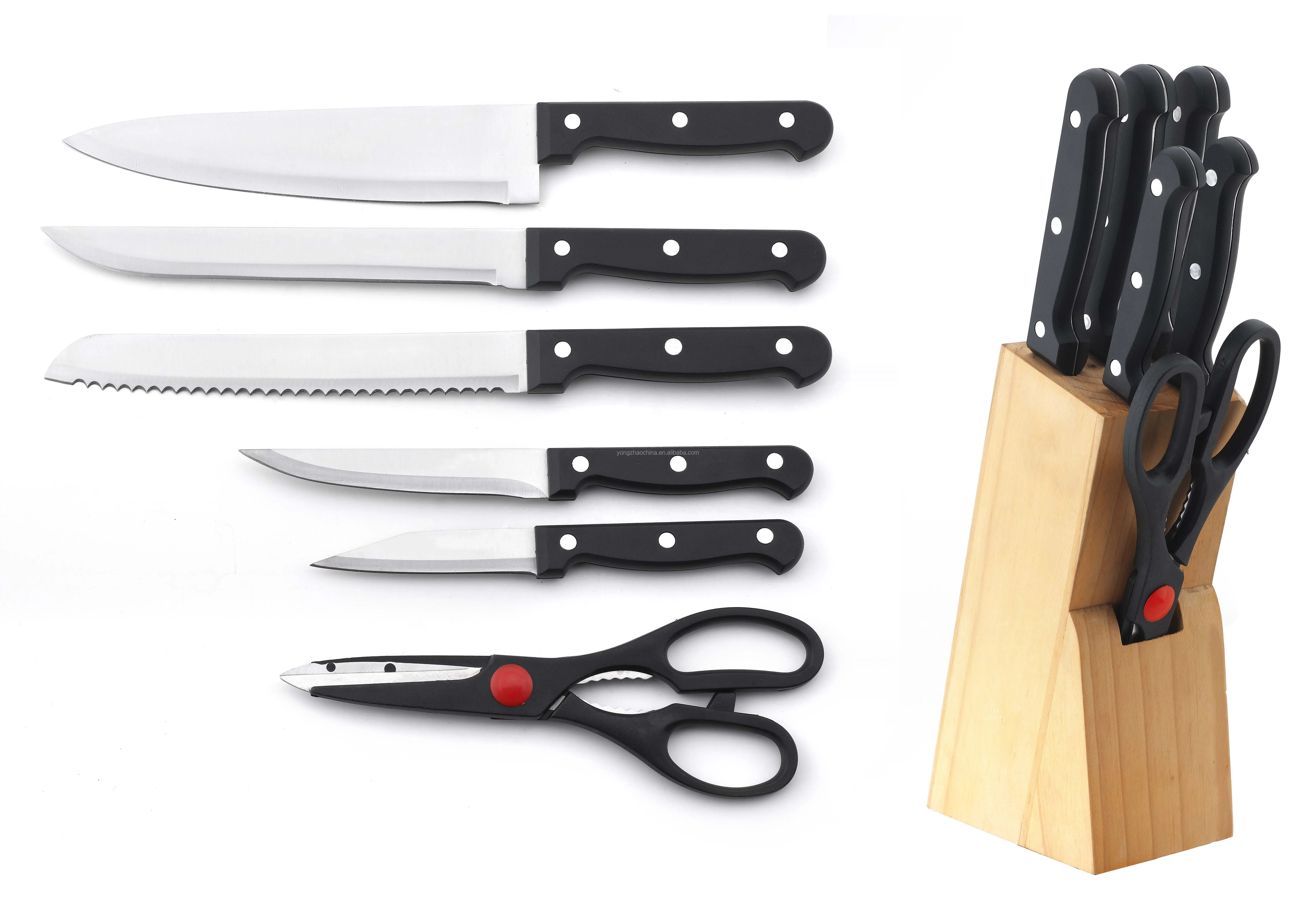 Set Of 7,Classic Full Tang Kitchen Knife With Wooden Knife Block