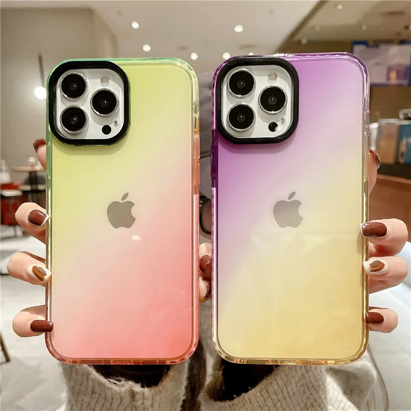 

Rainbow Gradient Slim Anti Scratch TPU Phone Case Cover for iPhone 13 Pro 12 Pro Max Soft TPU Mobile Cover for iPhone 11 XR XS, Multi