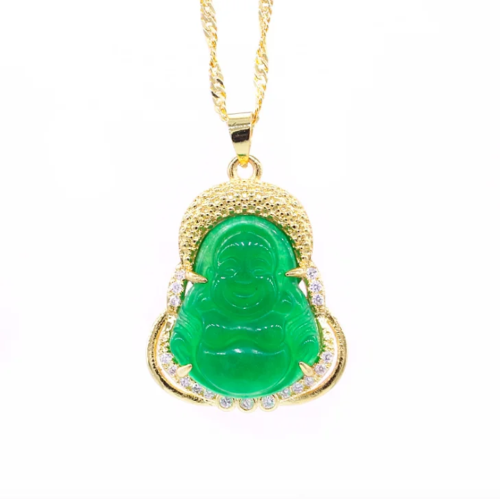 

Jialin jewelry ins sale female Burmese natural green Emerald gold jade laughing Buddha pendant necklace