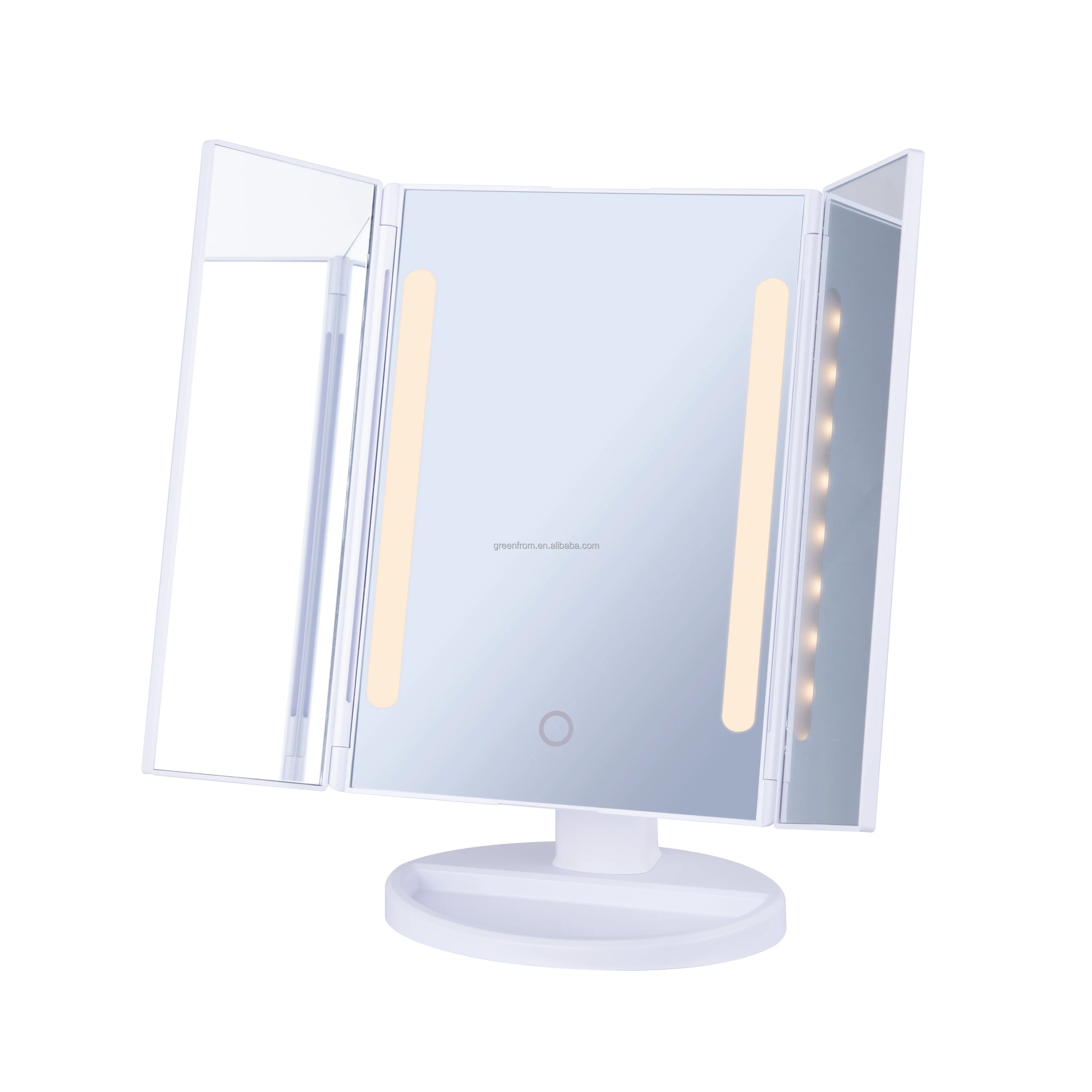 

Amazon new function hot-selling rechargeable LED trifold vanity magnifying makeup mirror with light