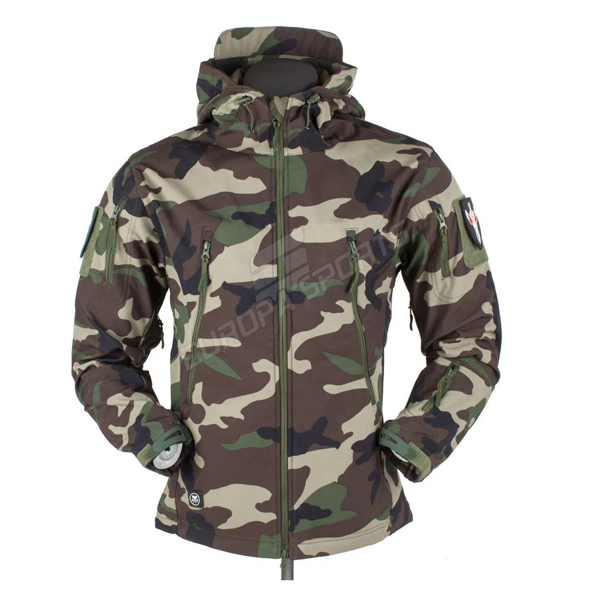 
Wholesale 100%Polyester With Thumb Hole &Hood Men Hunting Outdoor Polar Fleece Military Army Softshell Tactical camo Jacket 