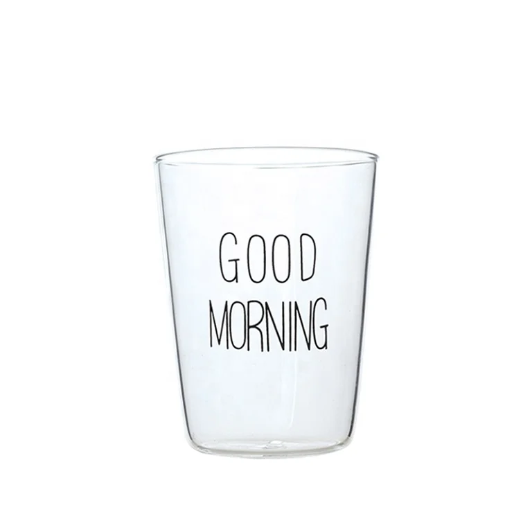 

custom printed unbreakable cheap drinking water glass cup, White letter / black letter