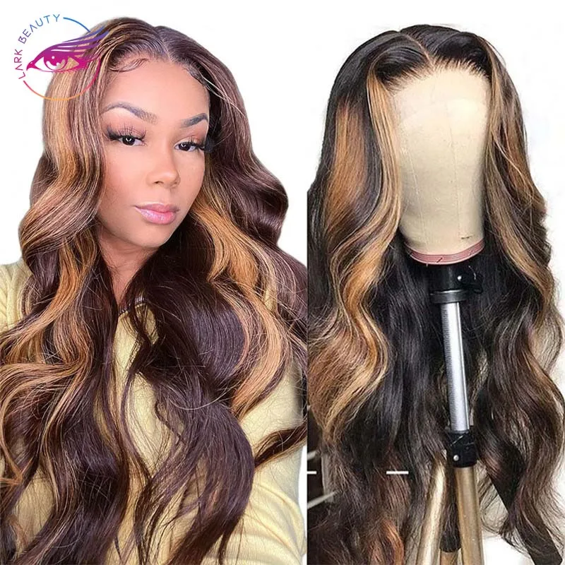 

Factory Price Premium Quality pelucas Ombre Balayage Brown Body Wave Frontal Wig Middle Part Pre Plucked with Baby Hair Pelucas