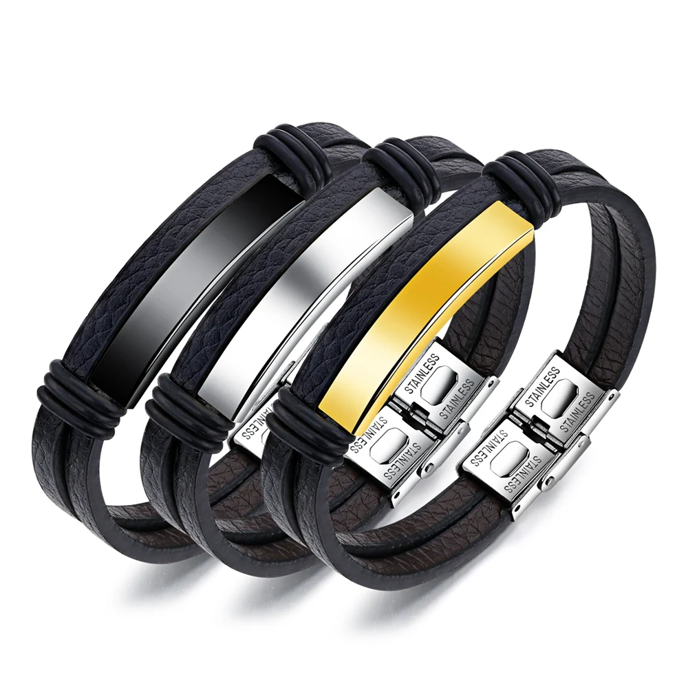 

2020 New Design Hot Trendy Jewelry Simple and Stylish Stainless Steel Poly Urethane Man Bracelet, Black or custom color