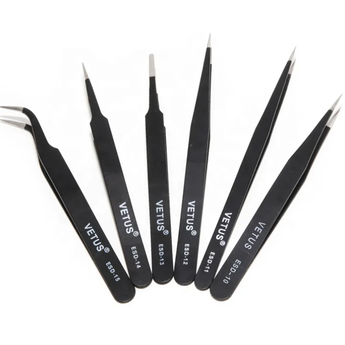 Original Stainless Steel ESD Pointed Tweezer Vetus Tweezers Stainless Steel Antistatic ESD Tweezers