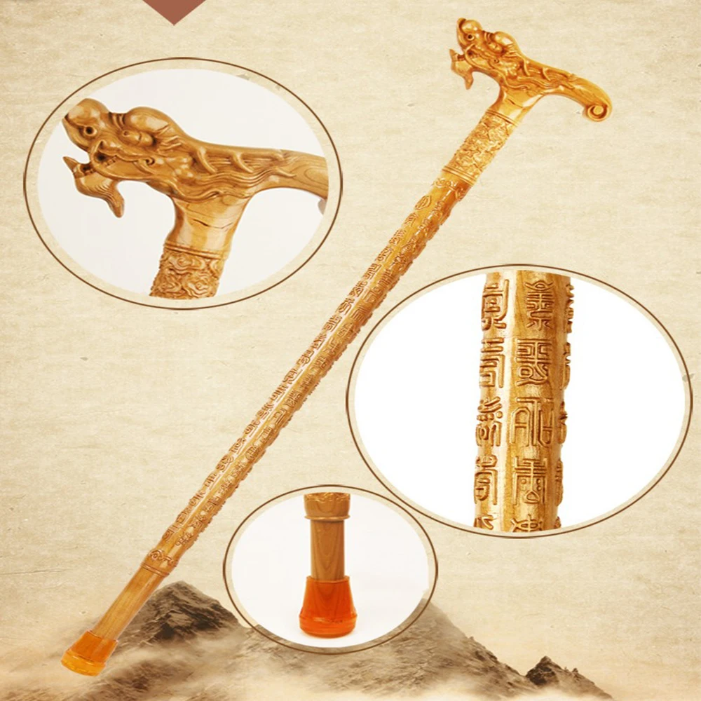 

Factory wholesale Indoor fitness equipment totem mahogany carving Safe Cane lumber wooden elder walking sticks wood cane