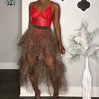 

Sexy Gauze High Waist Leopard Printed Tiered Tulle Skirt