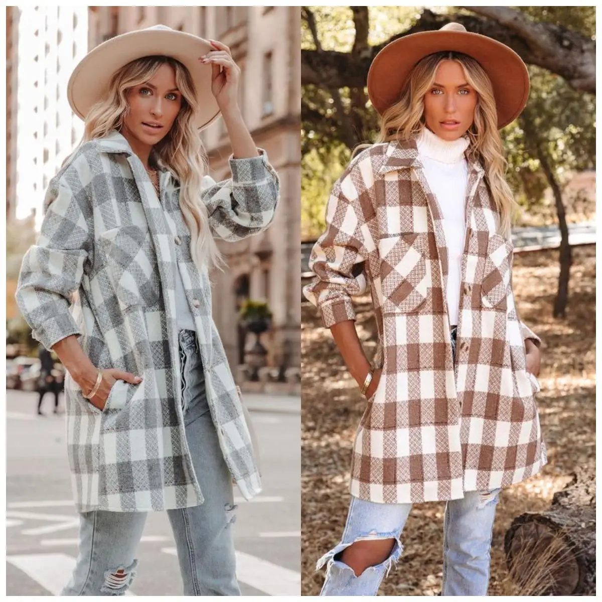 

Women Jackets And Coats 2021 European And American New Autumn And Winter Women's Wear Long Lapel Plaid Coat Clothing Women