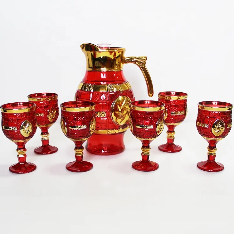 Turkish Style Hot Sell 7pcs Glassware Painted Mix Colors Glass Water