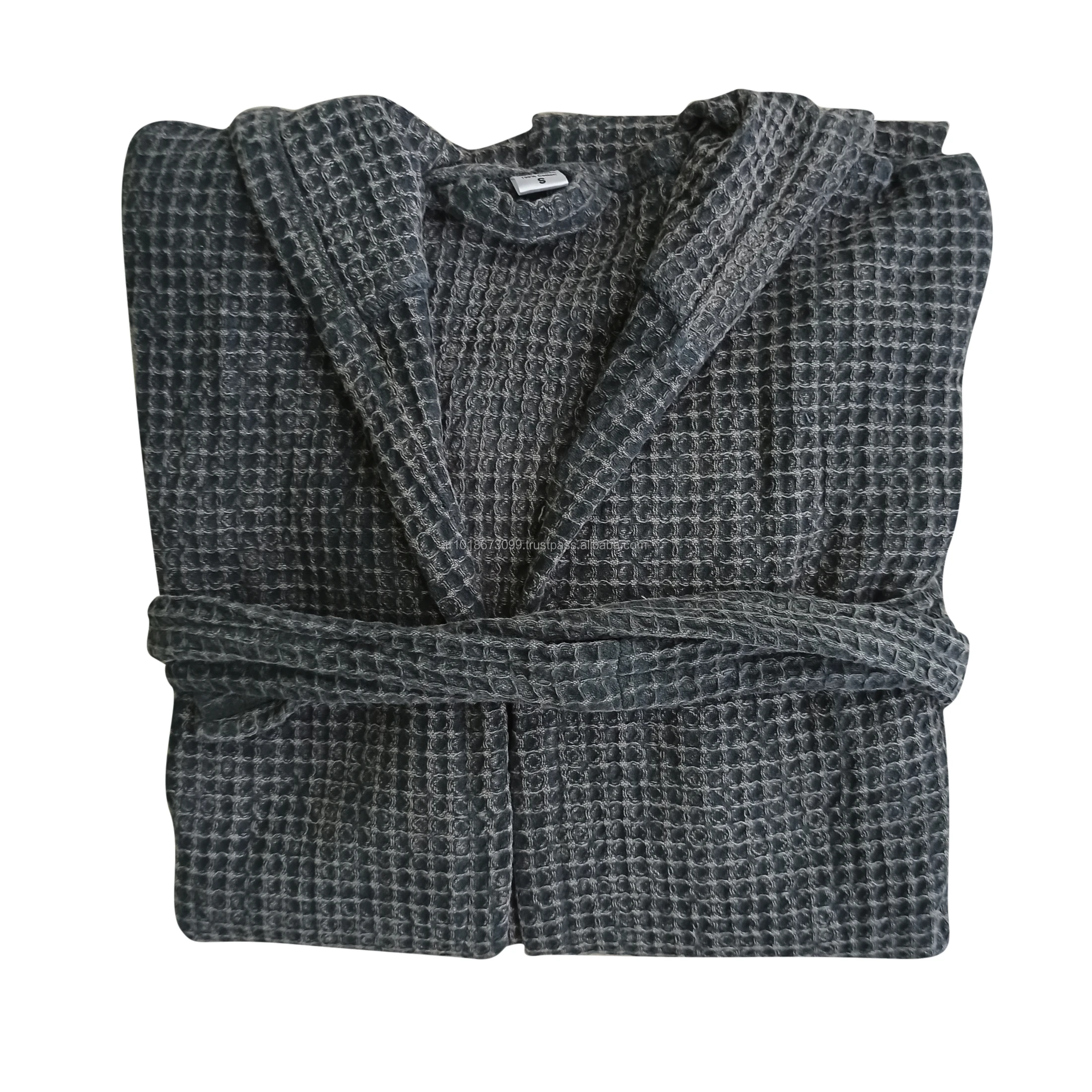 Black Waffle Robe,Women And Mens Cotton Bathrobe Made In Turkey