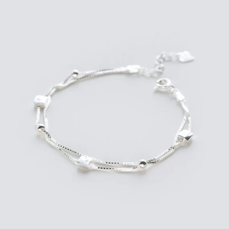 

B1011 Korean Style Fine Jewelry Silver 925 Double Layer Ball Small Square Bracelet