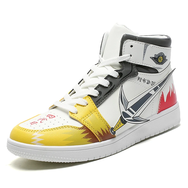 

Hot Sale Namikaze Minato shoes Casual Men Sneakers High-top Anime Shoes Men Skateboard Shoes, Black yellow