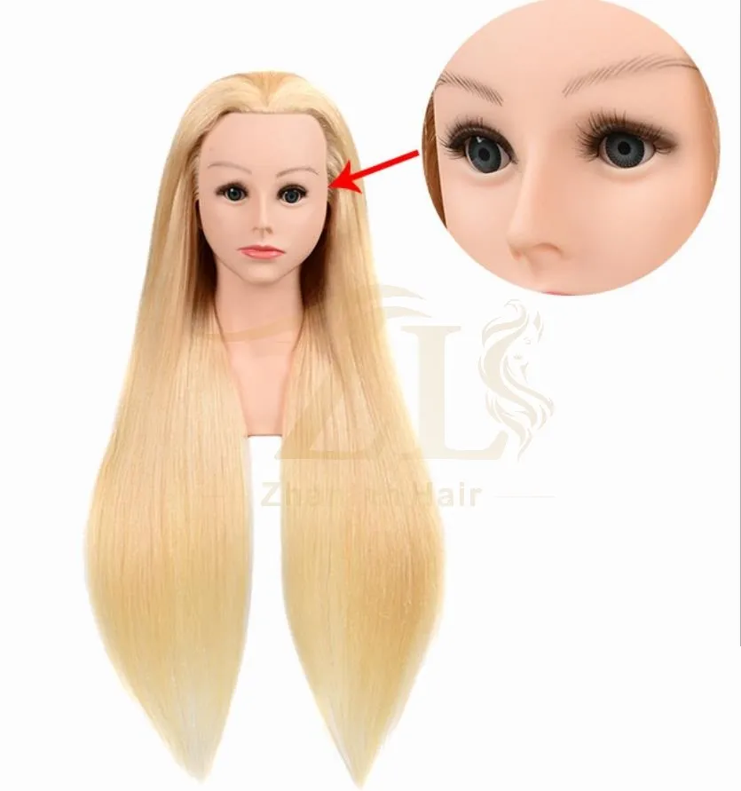 

24"High Grade 100% Real Hair Hairdressing Head Dummy Nice Dolls Blonde Hair Training Head With Shoulder Mannequin Head With Hair